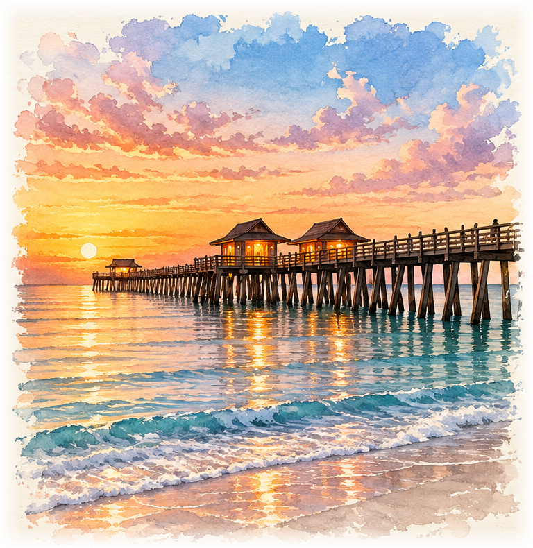 Watercolor sketch of Naples Pier