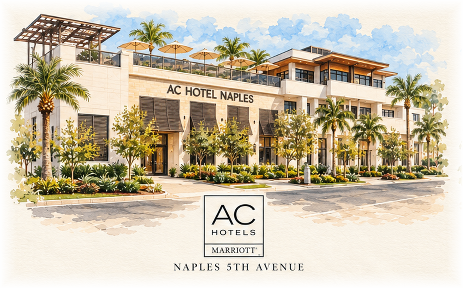 Watercolor sketch of AC Hotel Naples 5th Avenue
