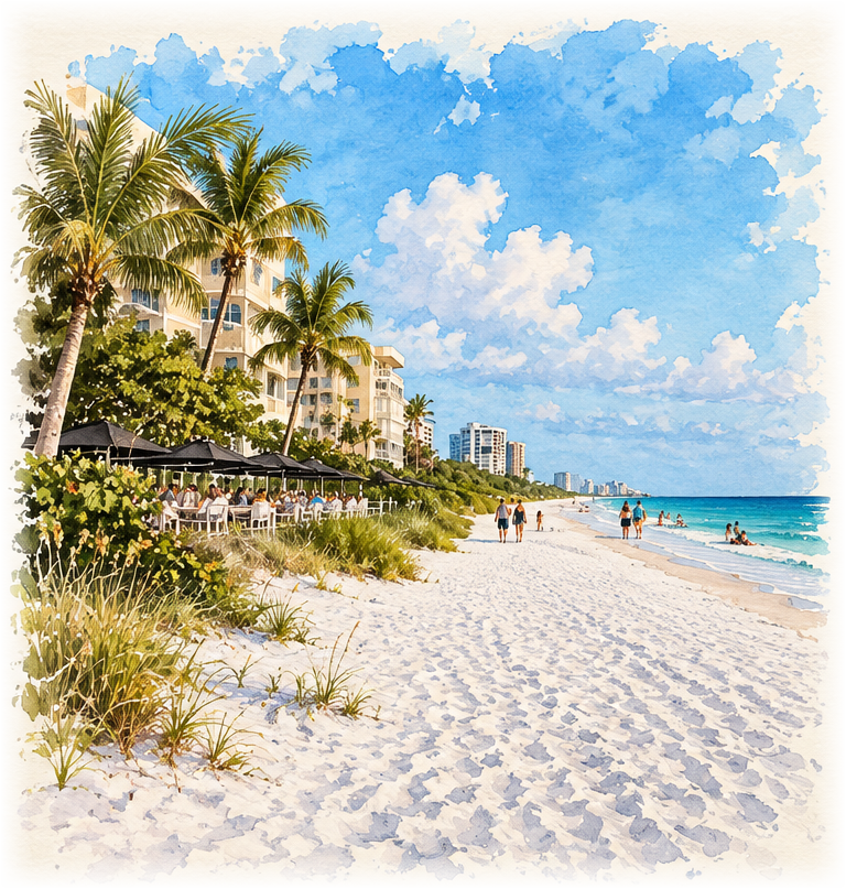Watercolor sketch of Vanderbilt Beach