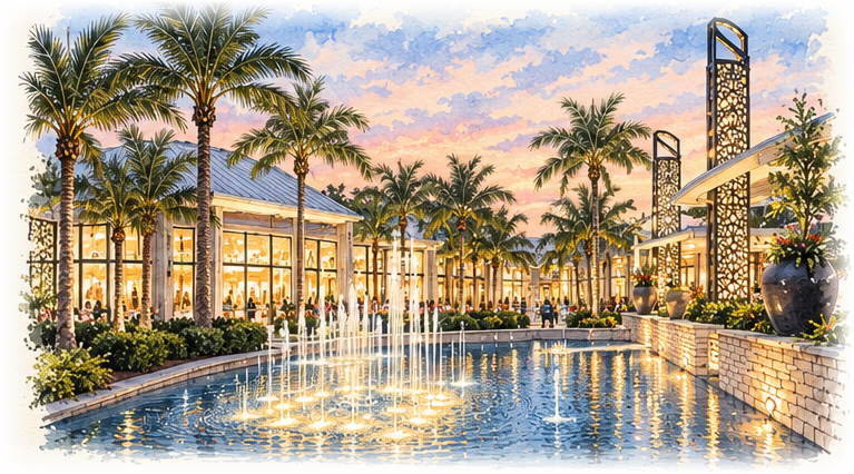 Watercolor sketch of Waterside Shops
